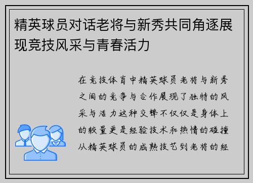 精英球员对话老将与新秀共同角逐展现竞技风采与青春活力